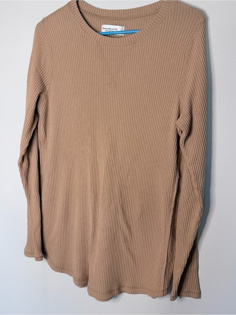 Abercrombie & Fitch Camel Ribbed Long Sleeve Crew